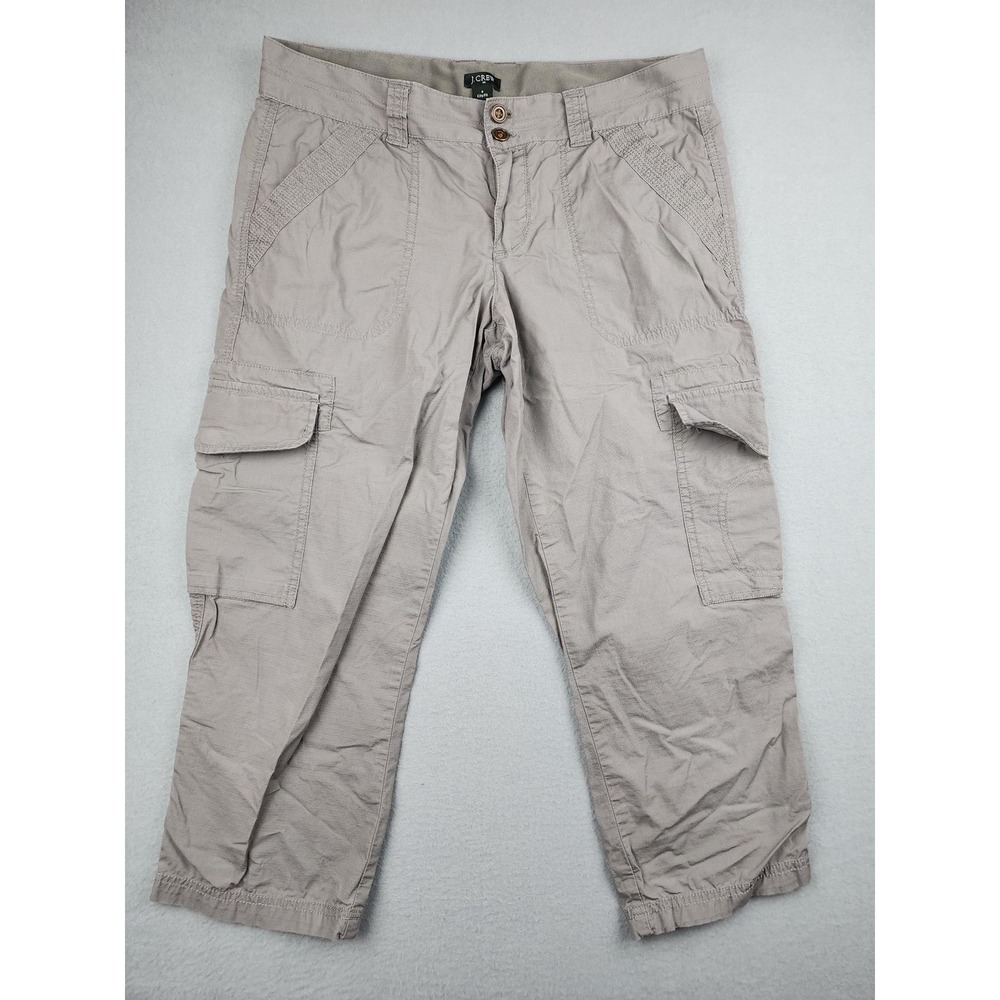 J Crew City Fit Cargo Pants Womens 6 Beige Cropped Capri Twill Casual Summer